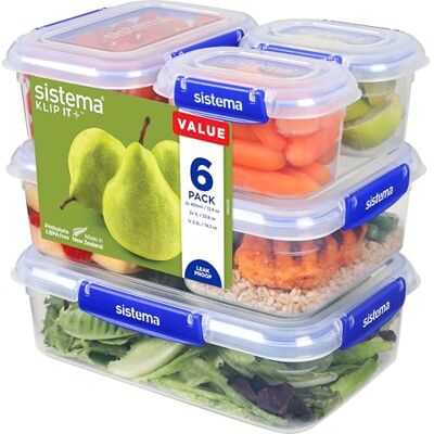Sistema KLIP IT PLUS voedselopslagcontainers, lekvrij, 2,2 l, 1 l, 400 ml, containers met deksel, stapelbaar en luchtdicht, lunchboxen en snacks, BPA-vrij, 6 stuks Sistema KLIP IT PLUS voedselopslagcontainers, lekvrij, 2,2 l, 1 l, 400 ml, containers met deksel, stapelbaar en luchtdicht, lunchboxen en snacks, BPA-vrij, 6 stuks