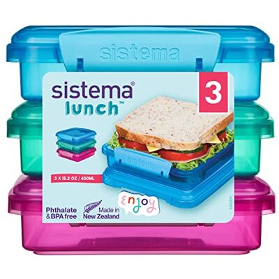Sistema Lunchbox met contrasterende clips, willekeurige kleur, 450 ml, 3 stuks Sistema Lunchbox met contrasterende clips, willekeurige kleur, 450 ml, 3 stuks
