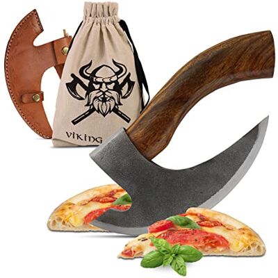 pizzasnijder hoogwaardig Shadow pizzames en leren bescherming ideaal als wiegmes, pizzabijl, middeleeuwse Viking-decoratie, LARP, geschenken pizzasnijder hoogwaardig Shadow pizzames en leren bescherming ideaal als wiegmes, pizzabijl, middeleeuwse Viking-decoratie, LARP, geschenken