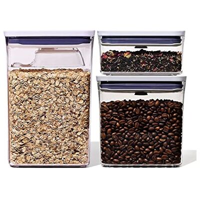OXO Good Grips POP voorraaddoos set van 3 rechthoekige voorraaddozen met lepel OXO Good Grips POP voorraaddoos set van 3 rechthoekige voorraaddozen met lepel