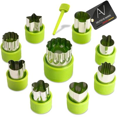 Avana 9 stuks roestvrij stalen uitsteekvormen, groenten, fruit, uitstekers, dieren, vorm, groentesnijder, koekjes, snijder, groenteuitsteker, beschermgreep voor kinderen, groen Avana 9 stuks roestvrij stalen uitsteekvormen, groenten, fruit, uitstekers, dieren, vorm, groentesnijder, koekjes, snijder, groenteuitsteker, beschermgreep voor kinderen, groen