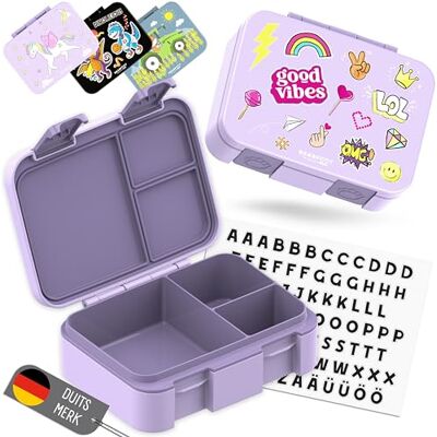 BEARFOOT Bento Box COMPACT BPA-vrije broodtrommel voor kinderen voor school & kleuterschool Lekvrije lunchbox voor meisjes & jongens (Sticker Paars, 650 ml) BEARFOOT Bento Box COMPACT BPA-vrije broodtrommel voor kinderen voor school & kleuterschool Lekvrije lunchbox voor meisjes & jongens (Sticker Paars, 650 ml)