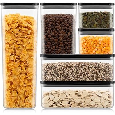 Bodum CANTEEN Set van 6 voorraadpotten met zwarte deksels, BPA-vrij en vaatwasmachinebestendig, stapelbare en transparante voedselcontainers Bodum CANTEEN Set van 6 voorraadpotten met zwarte deksels, BPA-vrij en vaatwasmachinebestendig, stapelbare en transparante voedselcontainers