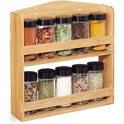 Relaxdays 10028825 Bamboe rek, 10 glazen potten, kruidenstandaard, wandorganizer, opslag, natuur Relaxdays 10028825 Bamboe rek, 10 glazen potten, kruidenstandaard, wandorganizer, opslag, natuur