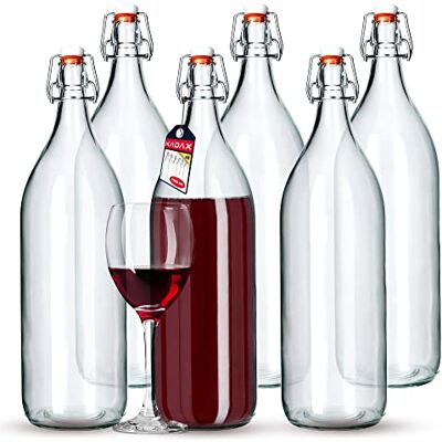 KADAX Vintage fruitglazen fles van sodaggine, transparant, met strijkslot, 1,9 l, 6 stuks KADAX Vintage fruitglazen fles van sodaggine, transparant, met strijkslot, 1,9 l, 6 stuks