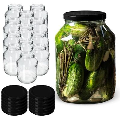 KADAX Set van 12 weckglazen 2,5 liter Fi100 mm met zwart deksel KADAX Set van 12 weckglazen 2,5 liter Fi100 mm met zwart deksel