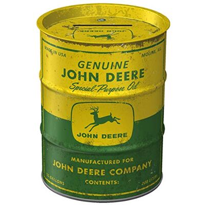 Retro spaarpot, 600 ml, John Deere Special Purpose Oil cadeau-idee voor tractorfans, officieel gelicentieerd product (OLP), metalen bankbiljettendoos, blikkaart Retro spaarpot, 600 ml, John Deere Special Purpose Oil cadeau-idee voor tractorfans, officieel gelicentieerd product (OLP), metalen bankbiljettendoos, blikkaart