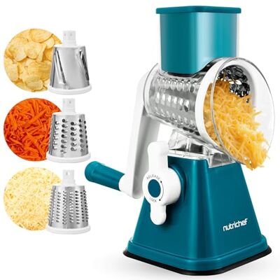 NutriChef Mandoline keuken – kaas- en groenterasp, 3 trommels, roestvrij 430 staal, BPA-vrij, antislip zuignap, julienne snijden, wortelen, courgettes, komkommers, eenvoudige reiniging NutriChef Mandoline keuken – kaas- en groenterasp, 3 trommels, roestvrij 430 staal, BPA-vrij, antislip zuignap, julienne snijden, wortelen, courgettes, komkommers, eenvoudige reiniging