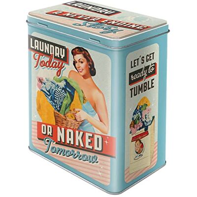 ART Retro voorraaddoos L, 3 liter, Laundry Today of Naked Tomorrow cadeau-idee voor thuis, grote metalen container, vintage design ART Retro voorraaddoos L, 3 liter, Laundry Today of Naked Tomorrow cadeau-idee voor thuis, grote metalen container, vintage design