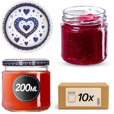KADAX Set van 10 glazen potten 200 ml met schroefdeksel Ø 66 mm dikke luchtdichte weckpotten, vaatwasmachinebestendig, voor het inmaken en zelfgemaakte jam KADAX Set van 10 glazen potten 200 ml met schroefdeksel Ø 66 mm dikke luchtdichte weckpotten, vaatwasmachinebestendig, voor het inmaken en zelfgemaakte jam