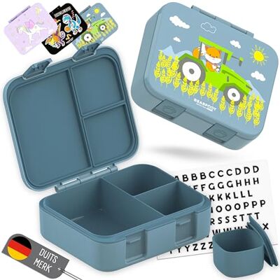 BEARFOOT Bento Box COMPACT BPA-vrije broodtrommel voor kinderen voor school & kleuterschool Lekvrije lunchbox voor meisjes & jongens (Tractor Vos Blauw, 1.000 ml) BEARFOOT Bento Box COMPACT BPA-vrije broodtrommel voor kinderen voor school & kleuterschool Lekvrije lunchbox voor meisjes & jongens (Tractor Vos Blauw, 1.000 ml)