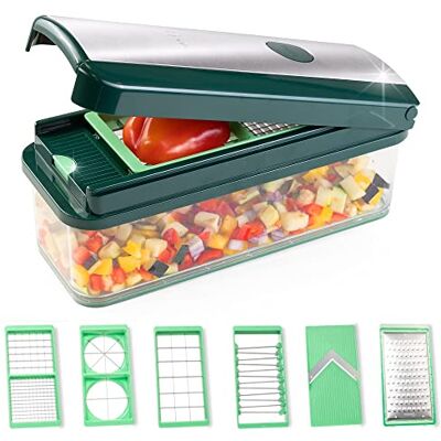 Genius Nicer Dicer Exclusive 15-delige groentesnijder + tomatensnijder set 4 inzetstukken + grove rasp en schaafmachine + opvangbak 2500 ml groen Genius Nicer Dicer Exclusive 15-delige groentesnijder + tomatensnijder set 4 inzetstukken + grove rasp en schaafmachine + opvangbak 2500 ml groen