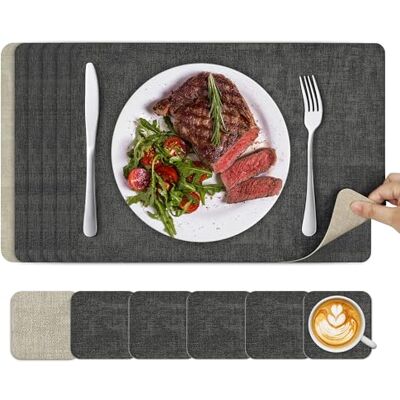 KitchenBoss Wasbare placemats, kunststof, dubbelzijdig, beige/grijs, vierkant, 6 stuks KitchenBoss Wasbare placemats, kunststof, dubbelzijdig, beige/grijs, vierkant, 6 stuks