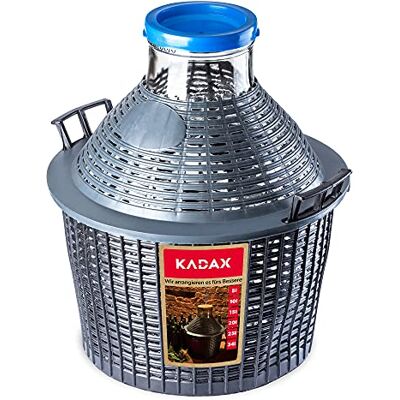 KADAX Glazen ballon, met kunststof mand, brede opening, rubberen stop, wijnballon, glazen ballon, fles, glazen fles, gallone, gisteremmer KADAX Glazen ballon, met kunststof mand, brede opening, rubberen stop, wijnballon, glazen ballon, fles, glazen fles, gallone, gisteremmer