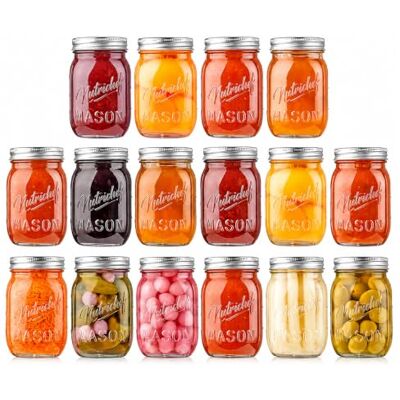 NutriChef Luchtdichte glazen potten, 500 ml, 16 stuks met metalen deksels en slingers, weckpotten voor het bewaren van levensmiddelen, opslag van keuken, maaltijdvoorbereiding, jam en honing NutriChef Luchtdichte glazen potten, 500 ml, 16 stuks met metalen deksels en slingers, weckpotten voor het bewaren van levensmiddelen, opslag van keuken, maaltijdvoorbereiding, jam en honing