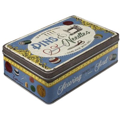 ART Retro platte voorraaddoos, 2,5 l, Pins & Needles Sewing Box cadeau-idee voor thuis, blikken container met deksel, vintage design ART Retro platte voorraaddoos, 2,5 l, Pins & Needles Sewing Box cadeau-idee voor thuis, blikken container met deksel, vintage design