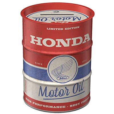 Retro spaarpot, 600 ml, Honda MC Motor Oil cadeau-idee voor motorrijders, officieel gelicentieerd product (OLP), metalen bankbiljettendoos, blikkaart Retro spaarpot, 600 ml, Honda MC Motor Oil cadeau-idee voor motorrijders, officieel gelicentieerd product (OLP), metalen bankbiljettendoos, blikkaart