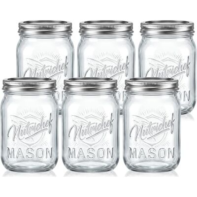 NutriChef Glazen potten, 500 ml, 6 stuks met luchtdicht deksel, weckpotten voor het bewaren van levensmiddelen, maaltijdbereiding, organisatie van keuken, jam en honing NutriChef Glazen potten, 500 ml, 6 stuks met luchtdicht deksel, weckpotten voor het bewaren van levensmiddelen, maaltijdbereiding, organisatie van keuken, jam en honing