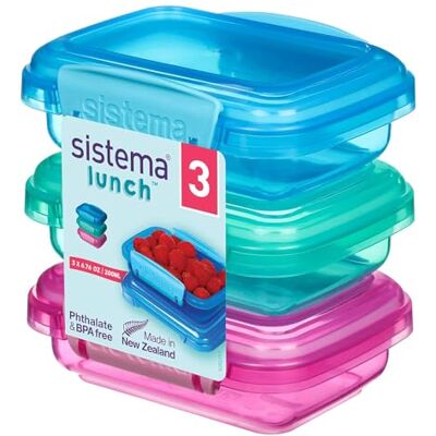 Sistema lunch, voedsel opslag containers, 200 ml, kleine snackpotten, BPA-vrij kunststof, diverse kleuren, 3 stuks Sistema lunch, voedsel opslag containers, 200 ml, kleine snackpotten, BPA-vrij kunststof, diverse kleuren, 3 stuks