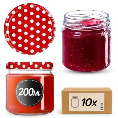 KADAX Set van 10 glazen potten 200 ml met schroefdeksel Ø 66 mm dikke luchtdichte weckpotten, vaatwasmachinebestendig, voor het inmaken en zelfgemaakte jam KADAX Set van 10 glazen potten 200 ml met schroefdeksel Ø 66 mm dikke luchtdichte weckpotten, vaatwasmachinebestendig, voor het inmaken en zelfgemaakte jam