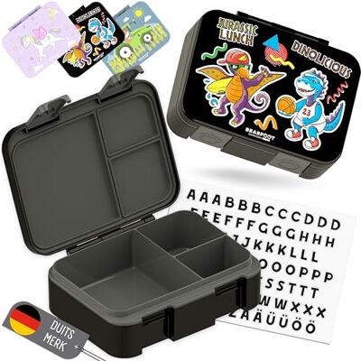 BEARFOOT Bento Box COMPACT BPA-vrije broodtrommel voor kinderen voor school & kleuterschool Lekvrije lunchbox voor meisjes & jongens (Dino's Zwart, 650 ml) BEARFOOT Bento Box COMPACT BPA-vrije broodtrommel voor kinderen voor school & kleuterschool Lekvrije lunchbox voor meisjes & jongens (Dino's Zwart, 650 ml)