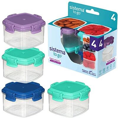 Sistema TO GO Knick Knack Pack, stapelbare bakjes met deksel, 62 ml, BPA-vrij, met deksel in groen, blauw, roze en paars, 4 stuks Sistema TO GO Knick Knack Pack, stapelbare bakjes met deksel, 62 ml, BPA-vrij, met deksel in groen, blauw, roze en paars, 4 stuks