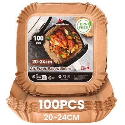 KitchenBoss Bakpapier Air Fryer: 100 stuks bakpapier voor Airfryer, vierkant, 20 x 24 cm, wegwerp antiaanbaklaag, bakpapier, 5-7 l, zonder olie, voor pan, oven, magnetron KitchenBoss Bakpapier Air Fryer: 100 stuks bakpapier voor Airfryer, vierkant, 20 x 24 cm, wegwerp antiaanbaklaag, bakpapier, 5-7 l, zonder olie, voor pan, oven, magnetron