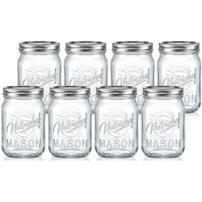 NutriChef Luchtdichte glazen potten, 500 ml, 8 stuks met metalen deksel, weckpotten voor voedselopslag, keuken, maaltijdvoorbereiding, jam en honing NutriChef Luchtdichte glazen potten, 500 ml, 8 stuks met metalen deksel, weckpotten voor voedselopslag, keuken, maaltijdvoorbereiding, jam en honing