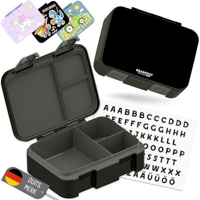 BEARFOOT Bento Box COMPACT BPA-vrije broodtrommel voor kinderen voor school & kleuterschool Lekvrije lunchbox voor meisjes & jongens (Zwart, 650 ml) BEARFOOT Bento Box COMPACT BPA-vrije broodtrommel voor kinderen voor school & kleuterschool Lekvrije lunchbox voor meisjes & jongens (Zwart, 650 ml)