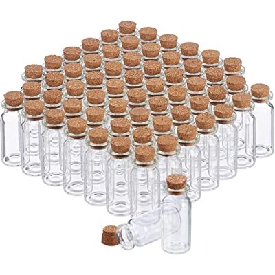 Relaxdays , transparante glazen flesjes met kurk, 60 stuks, mini-flesjes voor olie, specerijen, kruiden, zand, 10 ml, decoratie, glas Relaxdays , transparante glazen flesjes met kurk, 60 stuks, mini-flesjes voor olie, specerijen, kruiden, zand, 10 ml, decoratie, glas