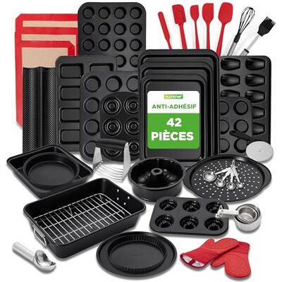NutriChef Complete set met 42 stuks bakwaren – koolstofstaal, vormen, gereedschap, handschoenen, ideaal voor bakken en dagelijkse keuken NutriChef Complete set met 42 stuks bakwaren – koolstofstaal, vormen, gereedschap, handschoenen, ideaal voor bakken en dagelijkse keuken
