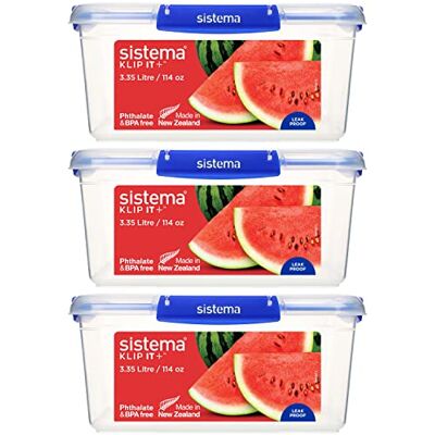 Sistema KLIP IT PLUS voedselopslagcontainers, 3,35 liter, luchtdichte containerset, waterdichte afdichting, gemakkelijk te sluiten clips, BPA-vrij, 3 stuks Sistema KLIP IT PLUS voedselopslagcontainers, 3,35 liter, luchtdichte containerset, waterdichte afdichting, gemakkelijk te sluiten clips, BPA-vrij, 3 stuks