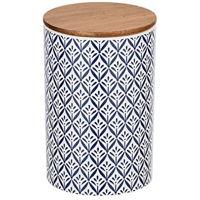 WENKO 54096100 Lorca opbergdoos met bamboedeksel, inhoud 1,45 l, keramiek, 12,5 x 18,5 x 12,5 cm, blauw/wit WENKO 54096100 Lorca opbergdoos met bamboedeksel, inhoud 1,45 l, keramiek, 12,5 x 18,5 x 12,5 cm, blauw/wit