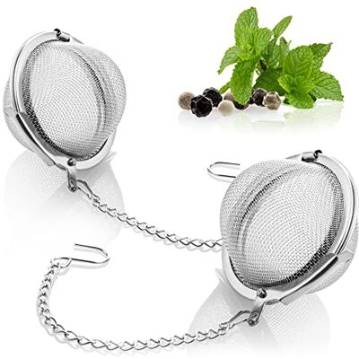 com-four ® 2 x theezeef van roestvrij staal 304, thee-ei Kruiden en specerijen fijnmazige theefilter met ketting kruidenzeef com-four ® 2 x theezeef van roestvrij staal 304, thee-ei Kruiden en specerijen fijnmazige theefilter met ketting kruidenzeef