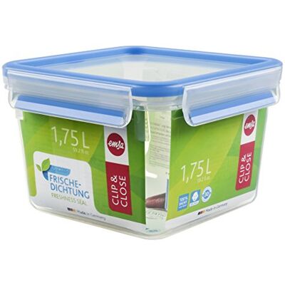 Emsa 508537, rechthoekige voedseldoos met deksel, 1,75 l, transparant/blauw, clip & close Emsa 508537, rechthoekige voedseldoos met deksel, 1,75 l, transparant/blauw, clip & close
