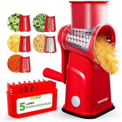 NutriChef Groente- en kaasrasp – 5 messen roestvrij staal opbergdoos BPA-vrij, antislip zuignap, julienne snijden, wortelen, courgettes, komkommers, prei, container, reiniging NutriChef Groente- en kaasrasp – 5 messen roestvrij staal opbergdoos BPA-vrij, antislip zuignap, julienne snijden, wortelen, courgettes, komkommers, prei, container, reiniging