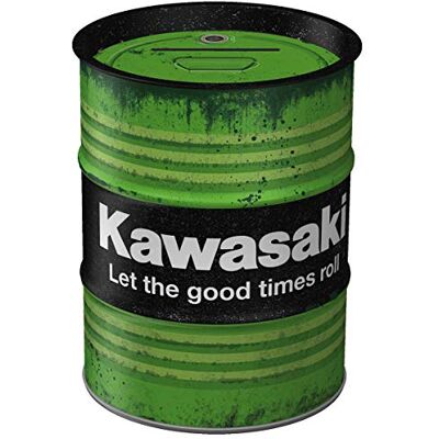 Kawasaki Retro spaarpot 600 ml Let the good times roll cadeau-idee voor motorrijders, officieel gelicentieerd product (OLP), metalen bankbiljettendoos, blikkaart Kawasaki Retro spaarpot 600 ml Let the good times roll cadeau-idee voor motorrijders, officieel gelicentieerd product (OLP), metalen bankbiljettendoos, blikkaart