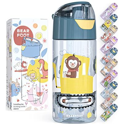 BEARFOOT Drinkfles voor kinderen, 450 ml, lichte Tritan waterfles, BPA-vrij, lekvrij, vaatwasmachinebestendig, voor jongens en meisjes, kleuterschool (blauw, graafmachine aap) BEARFOOT Drinkfles voor kinderen, 450 ml, lichte Tritan waterfles, BPA-vrij, lekvrij, vaatwasmachinebestendig, voor jongens en meisjes, kleuterschool (blauw, graafmachine aap)