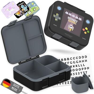 BEARFOOT Bento Box COMPACT BPA-vrije broodtrommel voor kinderen voor school & kleuterschool Lekvrije lunchbox voor meisjes & jongens (Game Zwart, 1.000 ml) BEARFOOT Bento Box COMPACT BPA-vrije broodtrommel voor kinderen voor school & kleuterschool Lekvrije lunchbox voor meisjes & jongens (Game Zwart, 1.000 ml)