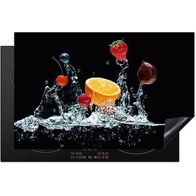 KitchenYeah © Beschermplaat, inductie, 81 x 52 cm, decoratieve keuken, bescherming voor werkblad, koken, beschermd met water, fruit, oranje, aardbeien, kersen, zwart KitchenYeah © Beschermplaat, inductie, 81 x 52 cm, decoratieve keuken, bescherming voor werkblad, koken, beschermd met water, fruit, oranje, aardbeien, kersen, zwart
