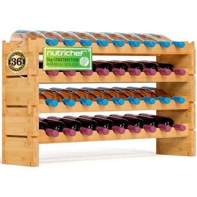 NutriChef Flessenrek van bamboe, 36 flessen, stapelbare wijnflessenhouder, 4 niveaus, vrijstaande flessenhouder, flessenopslag voor wijnkelder, keuken of bar NutriChef Flessenrek van bamboe, 36 flessen, stapelbare wijnflessenhouder, 4 niveaus, vrijstaande flessenhouder, flessenopslag voor wijnkelder, keuken of bar