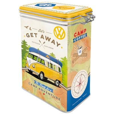 ART VW Bulli Let's Get Away Retro koffieblik, 1,3 liter, cadeau-idee voor Volkswagen bus, officieel gelicentieerd product (OLP), container met aromadeksel, vintage design ART VW Bulli Let's Get Away Retro koffieblik, 1,3 liter, cadeau-idee voor Volkswagen bus, officieel gelicentieerd product (OLP), container met aromadeksel, vintage design
