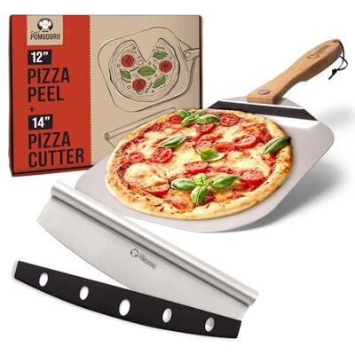 Chef Pomodoro Pizzaschep met veiligheidsrug en inklapbare houten handgreep voor eenvoudig opbergen, metalen pizzaschep voor het bakken van zelfgemaakte pizza (30,5 x 35,6 cm + snijder 35,5 cm) Chef Pomodoro Pizzaschep met veiligheidsrug en inklapbare houten handgreep voor eenvoudig opbergen, metalen pizzaschep voor het bakken van zelfgemaakte pizza (30,5 x 35,6 cm + snijder 35,5 cm)
