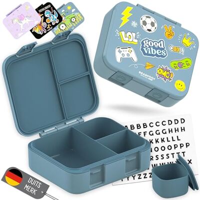BEARFOOT Bento Box COMPACT BPA-vrije broodtrommel voor kinderen voor school & kleuterschool Lekvrije lunchbox voor meisjes & jongens (Sticker Blauw, 1.000 ml) BEARFOOT Bento Box COMPACT BPA-vrije broodtrommel voor kinderen voor school & kleuterschool Lekvrije lunchbox voor meisjes & jongens (Sticker Blauw, 1.000 ml)