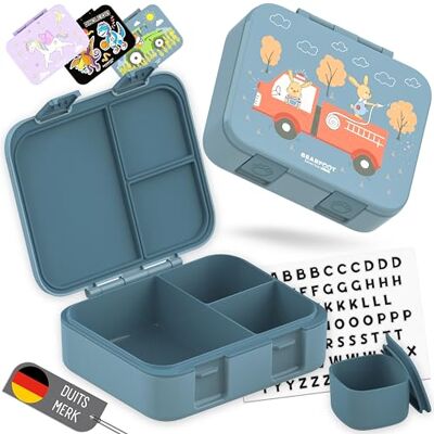 BEARFOOT Bento Box COMPACT BPA-vrije broodtrommel voor kinderen voor school & kleuterschool Lekvrije lunchbox voor meisjes & jongens (Brandweerwagen Konijntjes Blauw, 1.000 ml) BEARFOOT Bento Box COMPACT BPA-vrije broodtrommel voor kinderen voor school & kleuterschool Lekvrije lunchbox voor meisjes & jongens (Brandweerwagen Konijntjes Blauw, 1.000 ml)