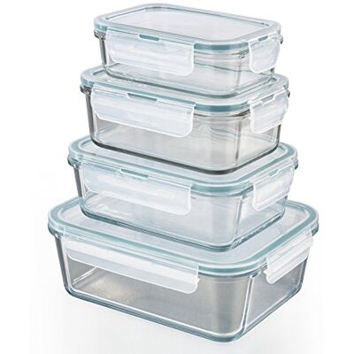 GOURMETmaxx Klick-it glazen bewaardozen, set van 4 potten met deksels vaatwasmachine-, magnetron- en vriezerbestendig, deksels met siliconen afdichting en 4-weg kliksluiting GOURMETmaxx Klick-it glazen bewaardozen, set van 4 potten met deksels vaatwasmachine-, magnetron- en vriezerbestendig, deksels met siliconen afdichting en 4-weg kliksluiting