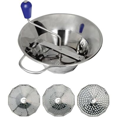 Louis Tellier Handmatige groentemolen van roestvrij staal – professioneel – gemaakt in Frankrijk – 3 roosters inbegrepen – productiviteit (1,5 kg/minuut) – soepen, puree, compote, mortel – robuust Louis Tellier Handmatige groentemolen van roestvrij staal – professioneel – gemaakt in Frankrijk – 3 roosters inbegrepen – productiviteit (1,5 kg/minuut) – soepen, puree, compote, mortel – robuust