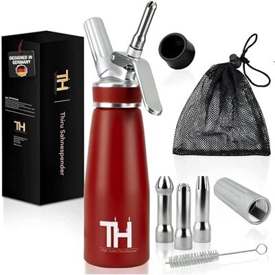 Thiru Chantilly Sifon met 3 spuitmonden van roestvrij staal en netzak, keukensifon 500 ml (rood) Thiru Chantilly Sifon met 3 spuitmonden van roestvrij staal en netzak, keukensifon 500 ml (rood)