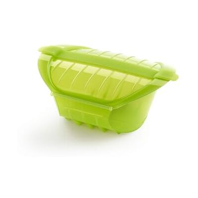 Lékué Ogya braadpan met groene filter, 3-4 personen, platina siliconen Lékué Ogya braadpan met groene filter, 3-4 personen, platina siliconen