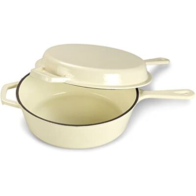ECHTWERK 2-in-1 stoofpan en pan Gietijzeren stoofpan met deksel Gietijzeren stoofpan met geëmailleerde coating Geschikt voor oven, barbecue, barbecue en inductie Crème 2,5 liter Ø 25,2 cm ECHTWERK 2-in-1 stoofpan en pan Gietijzeren stoofpan met deksel Gietijzeren stoofpan met geëmailleerde coating Geschikt voor oven, barbecue, barbecue en inductie Crème 2,5 liter Ø 25,2 cm